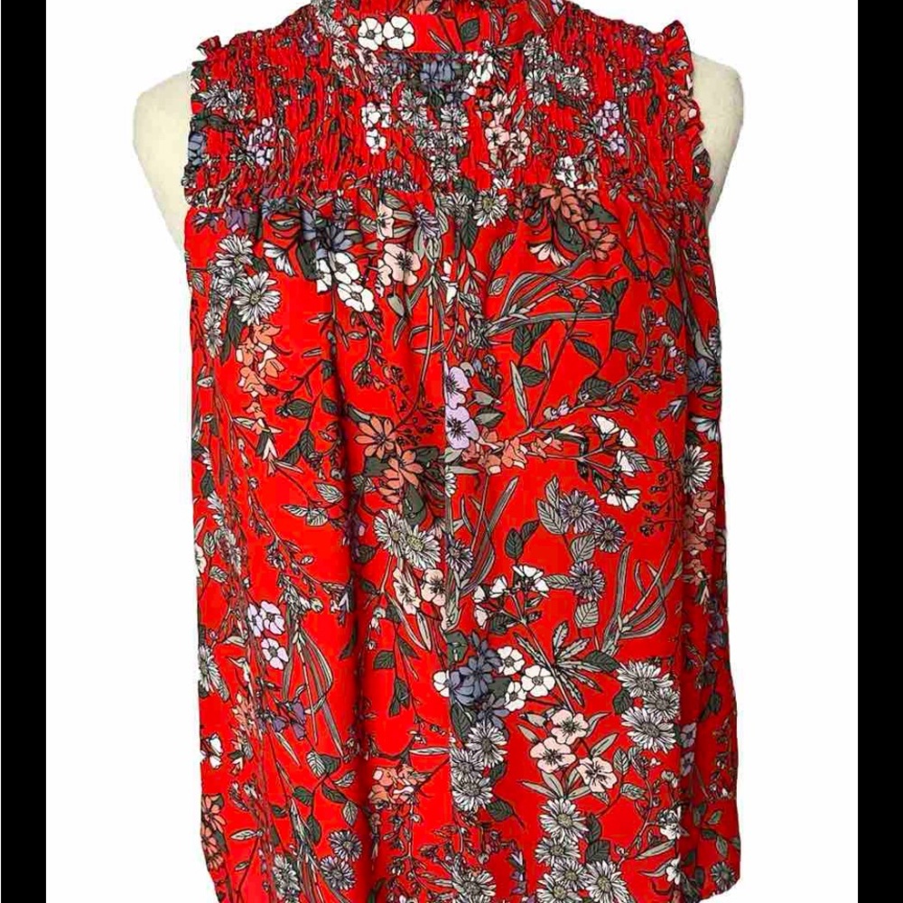 Kenar Medium Red Floral Sleeveless Blouse Chiffon, made China, 100%